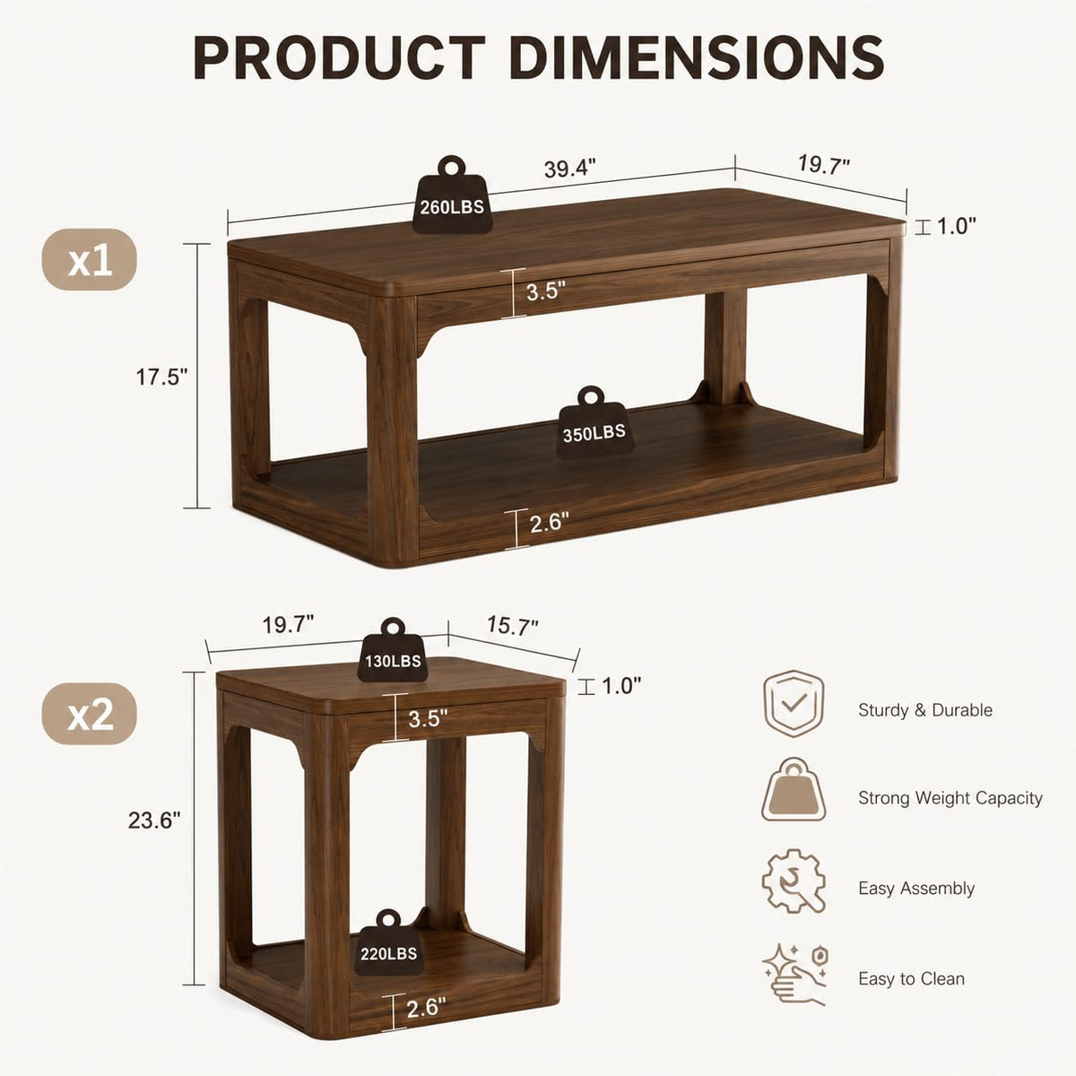 3-Piece Rounded Storage Table Set