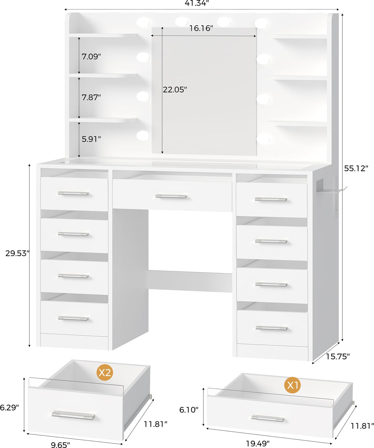 ANWBROAD White Makeup Vanity Desk with Mirror & Lights,Glass Top,RGB Light