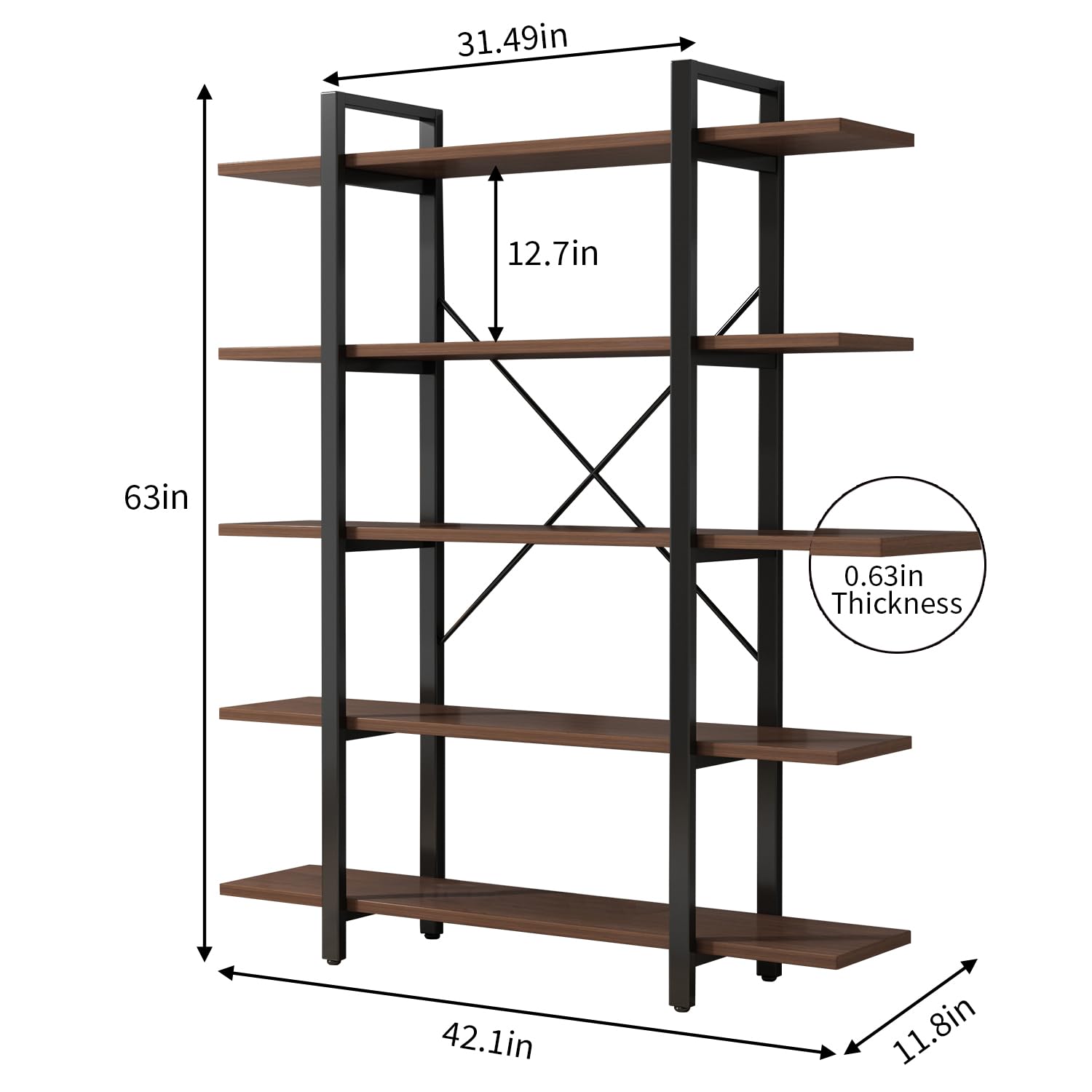 Industrial Bookshelf with Metal Frame