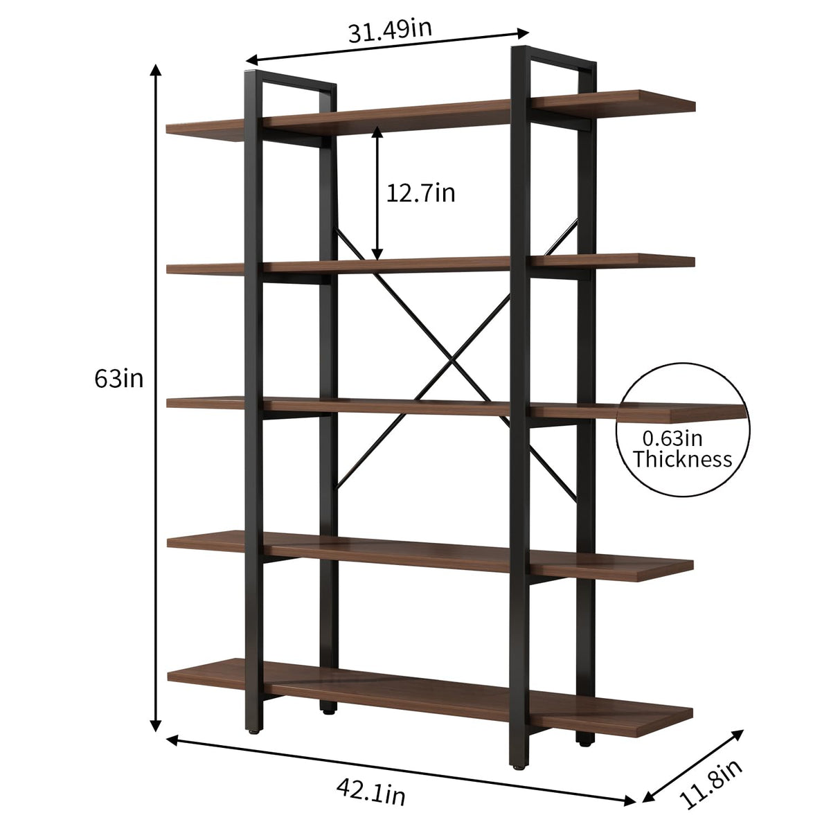 5-Tier Industrial Bookcase