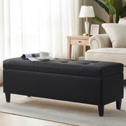 Womina 50.5 Inch Storage Ottoman Bench, Faux Leather Tufted Upholstered Bedroom Bench with Safety Hinges, Supports 300 lbs, Large Storage Bench for Living Room, Entryway (Black)