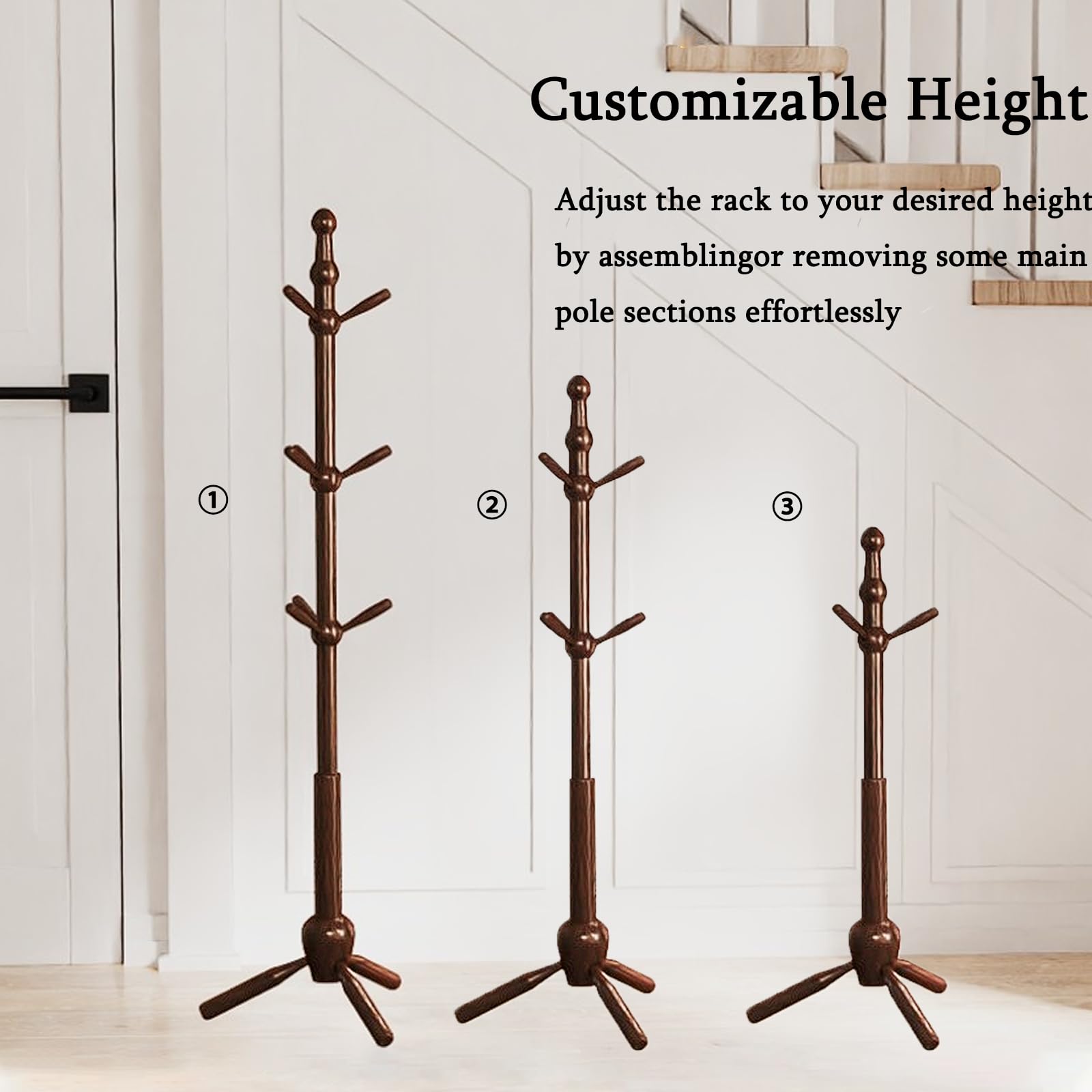 Solid Wood Coat Rack Stand with 9 Hooks