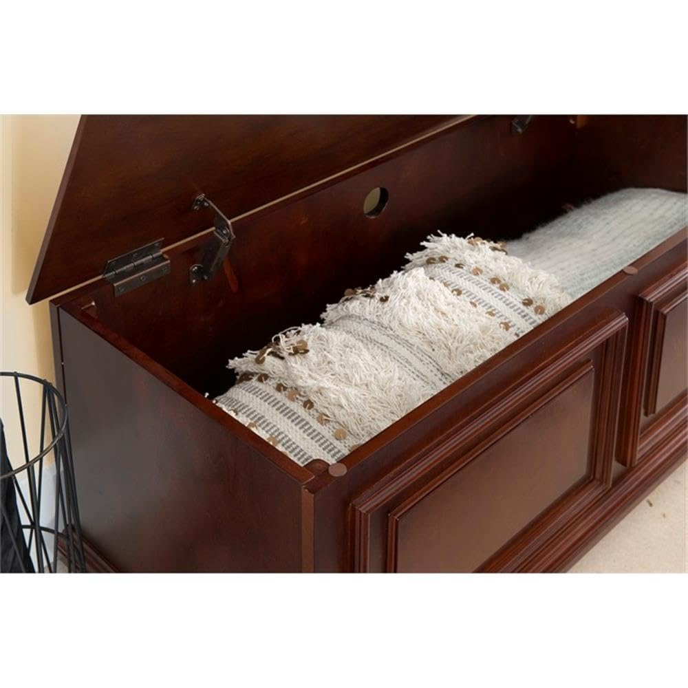 Pemberly Row Contemporary MDF Rubberwood Chest, Cherry Finish, 40.5" w x 16.75" d x 18" h, Decorative Molding, Bun Feet, Lined Storage, Child Safe Hinges, Living Room Accent Furniture