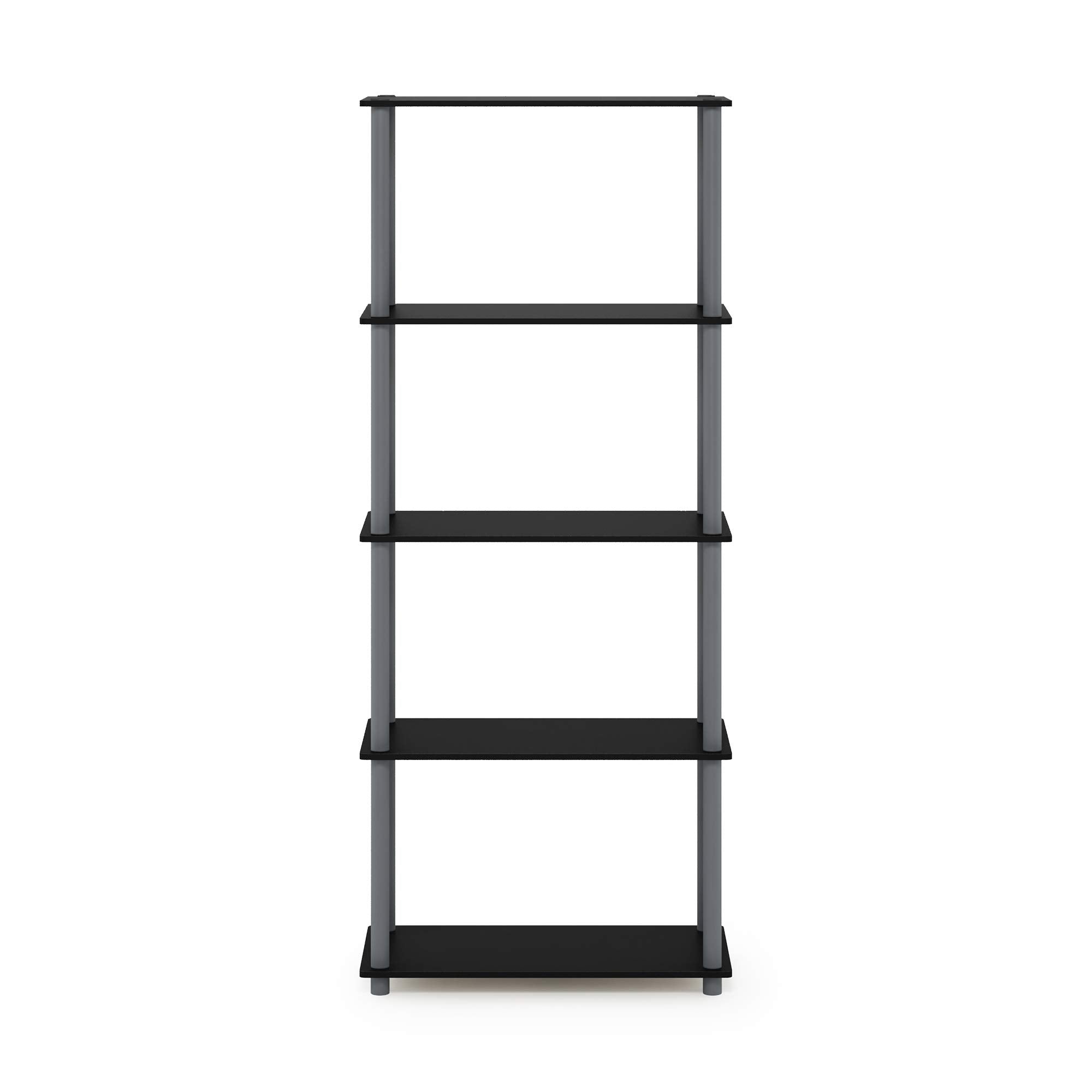 Furinno TURN-N-TUBE Storage Shelves, 5-Tier Book Shelf, Corner Shelf, Toolless Open Shelves, for Organization and Storage, Living Room, Garage, Home Office, Black