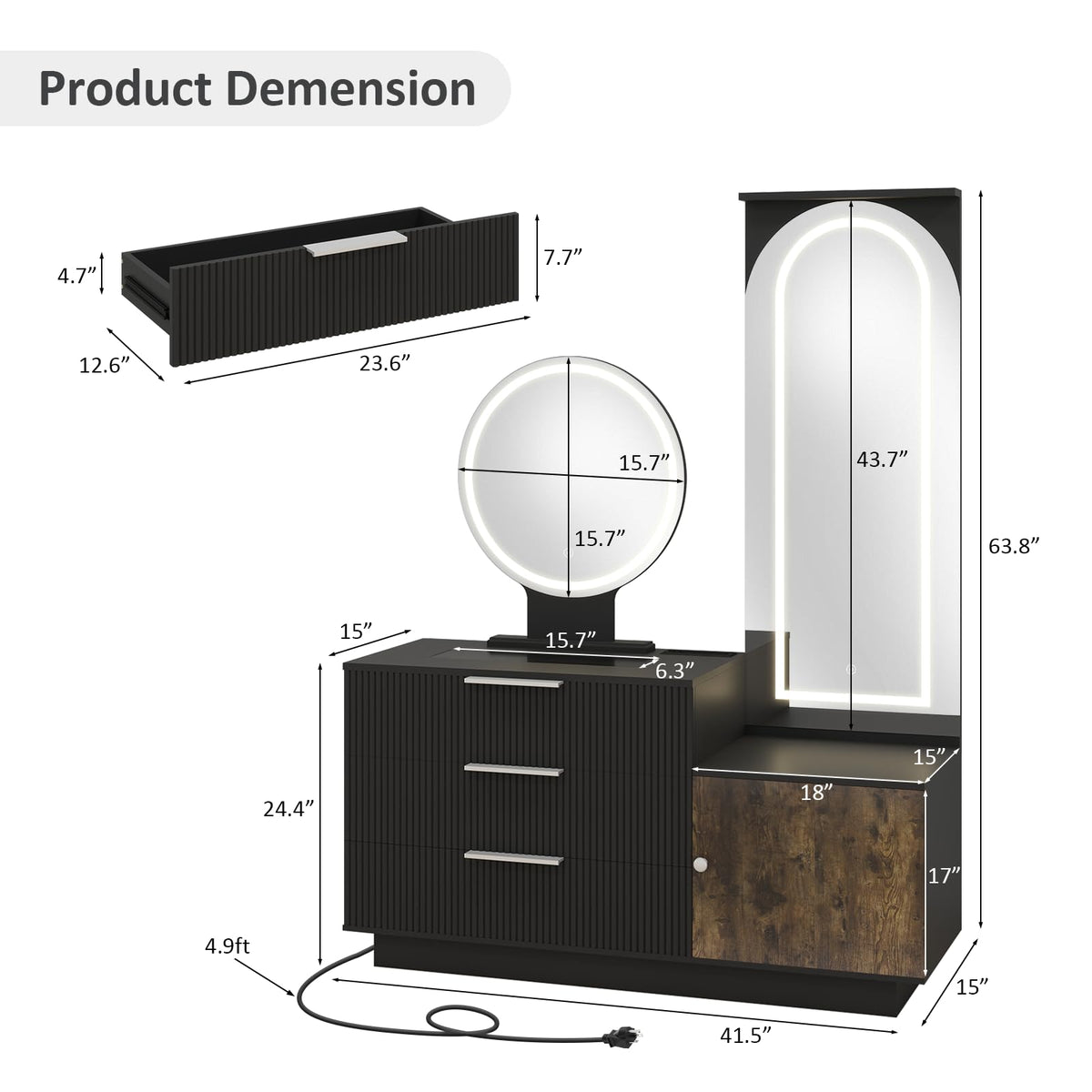ARTETHYS Vanity Desk with Full Length Mirror, Charging Station & Lights