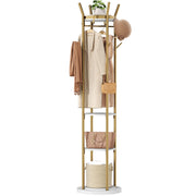 HOMEFORT Coat Rack Freestanding,Metal Coat Stand,4 Shelves,12 Hooks,Gold