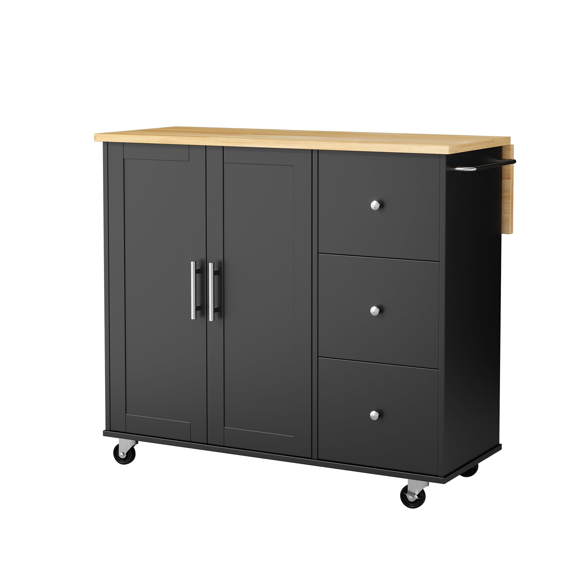 JY QAQA 40" Kitchen Island Cart Furniture cart on Wheels Rolling Portable Dining Room Serving Utility Carts Mobile Movable with Drawers Cabinet,Black