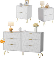 3-Piece Bedroom Set with 6-Drawer Dresser & 2 Nightstands