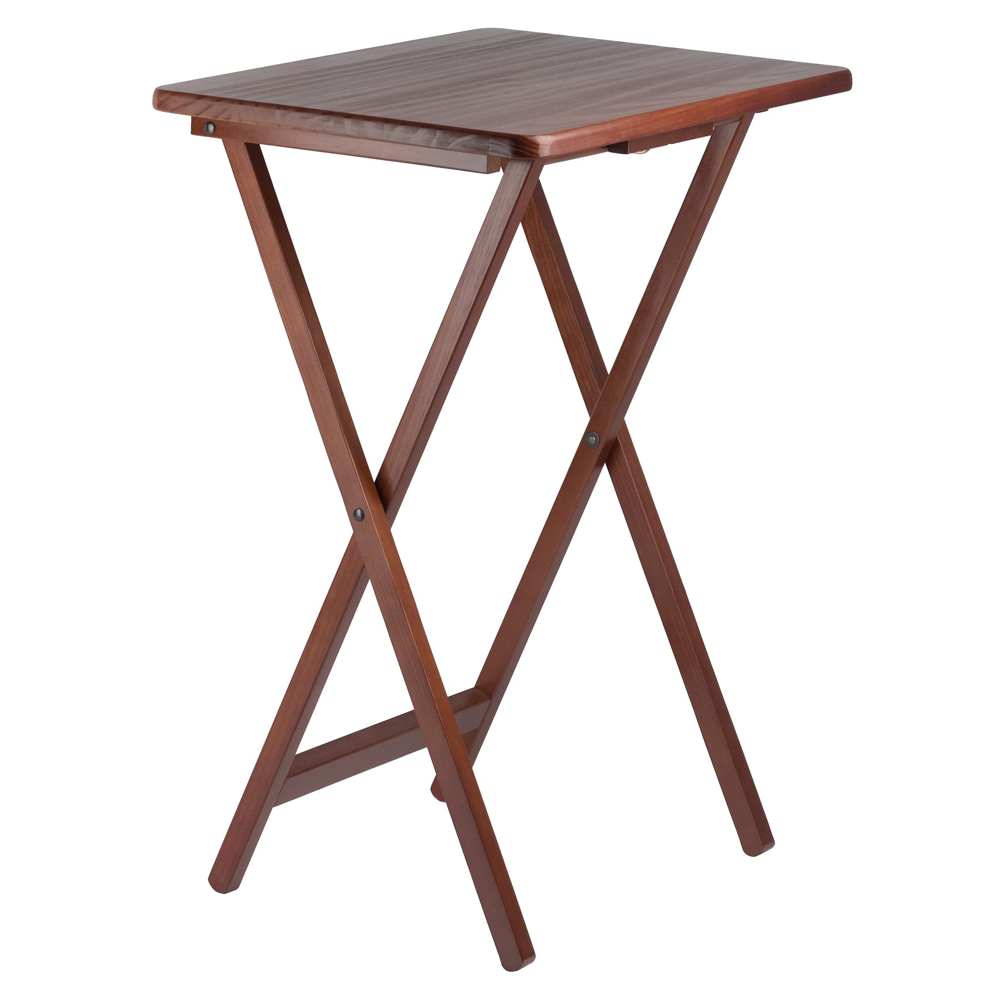 Winsome Alex Set of 4 Foldable Snack Tables with Storage Rack in Walnut, Easy to Store Portable Fold Up Table Set for Kitchen, Living Room TV Dining, Crafts, Puzzles, Work From Home