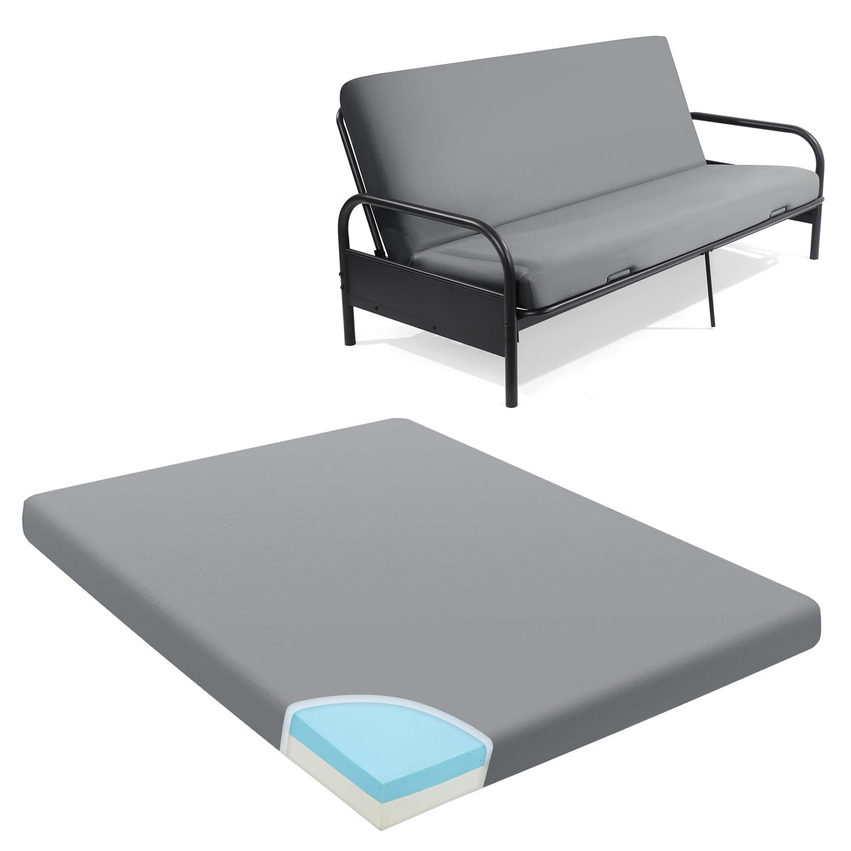 HOMBYS Memory Foam Futon Mattress, Foldable Sofa Bed Mattress with Removable Cover, Medium Firm Support, Fits Most Futon Frames (Full)