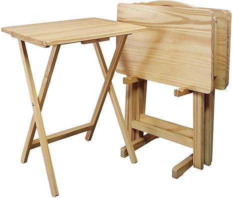 5-Piece Solid Wood Folding Tray Table Set with Storage Stand