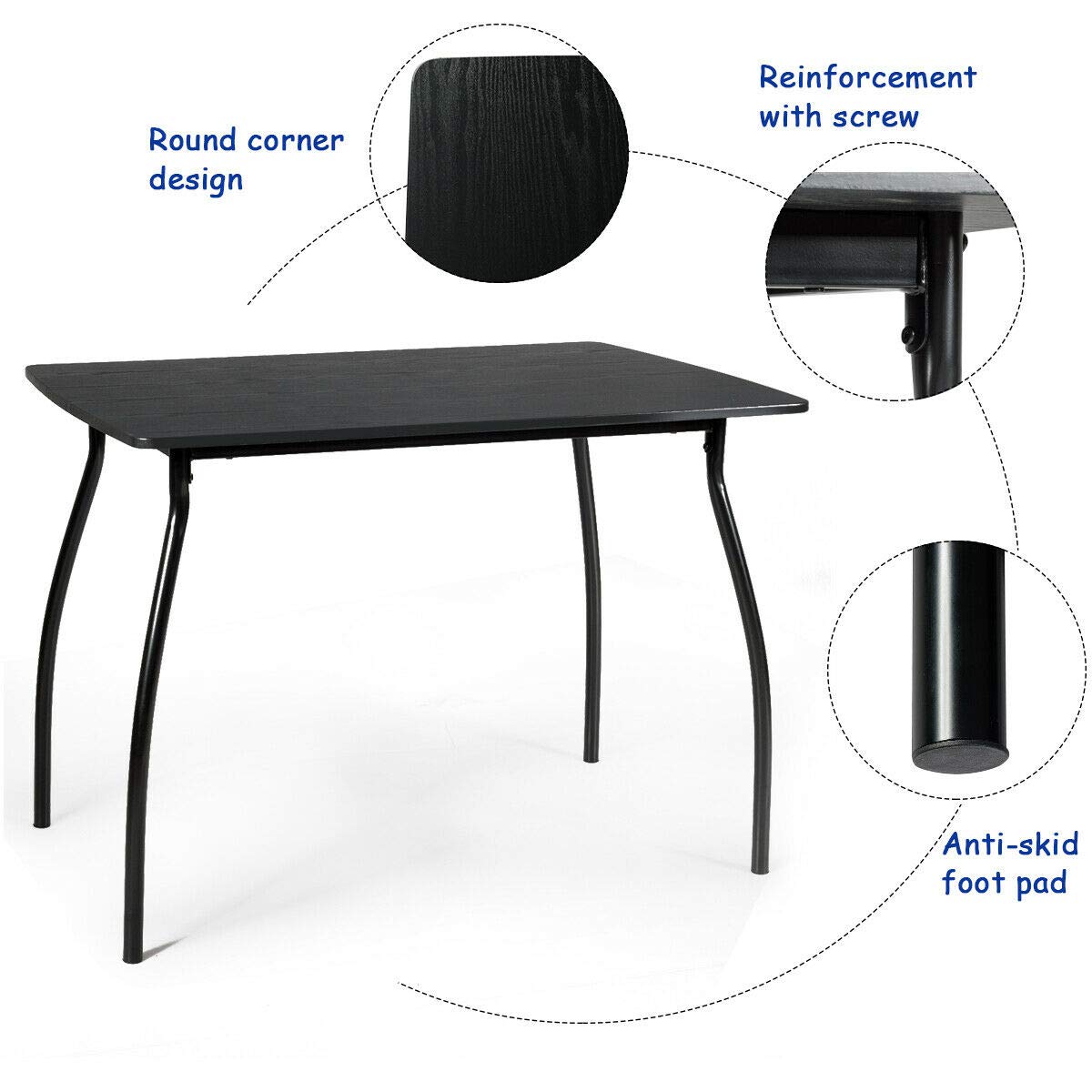 GIANTEX 5-Piece Dining Table Set for 4, Kitchen Table with 4 Chairs, Spray Paint Metal Frame, Wooden Grain Finish, Curved Legs, Line Design, Minimalist Dinette Set for Small Space, Living Room, Black