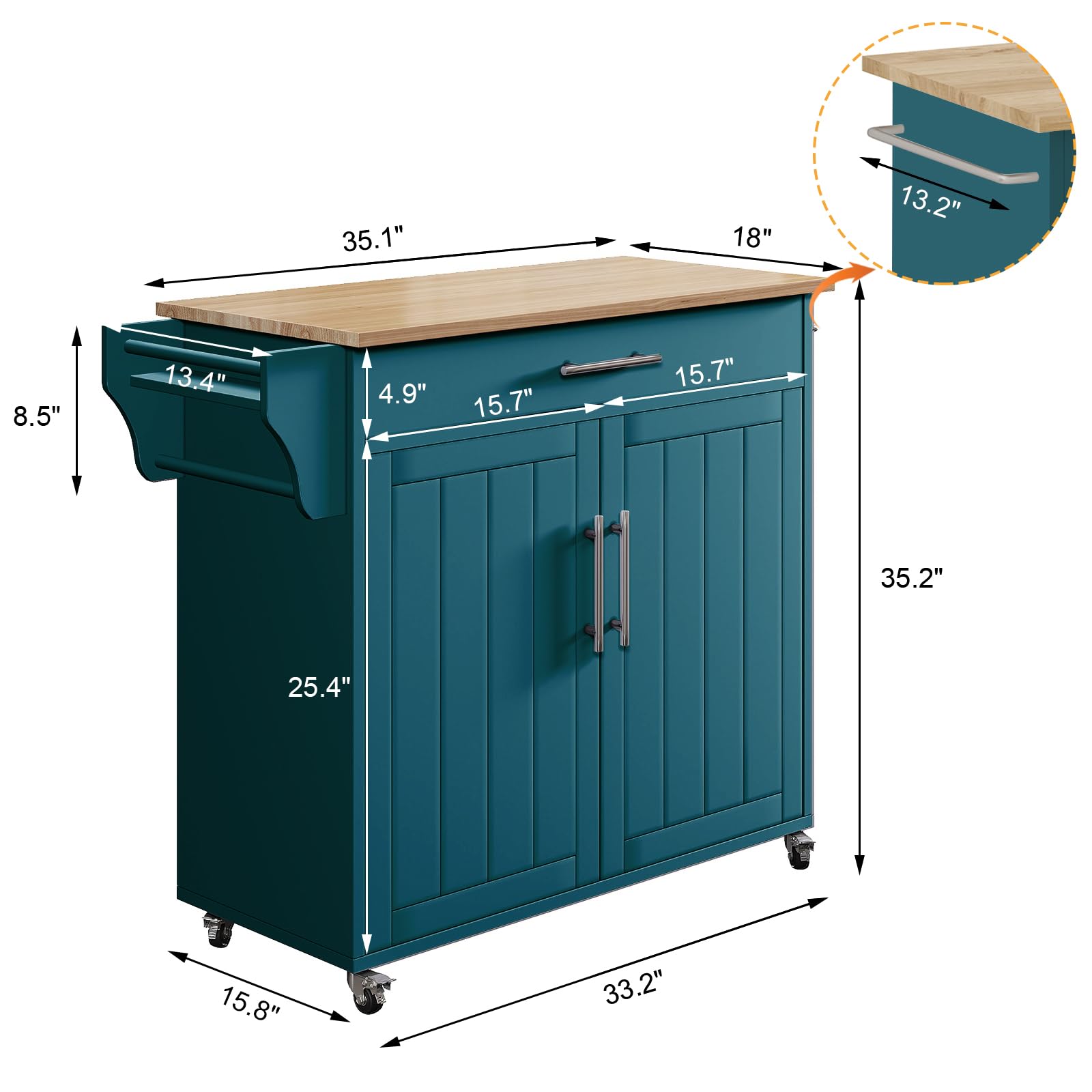 Rolling Kitchen Island Cart with Storage