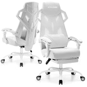 White Mesh Gaming Chair with Footrest