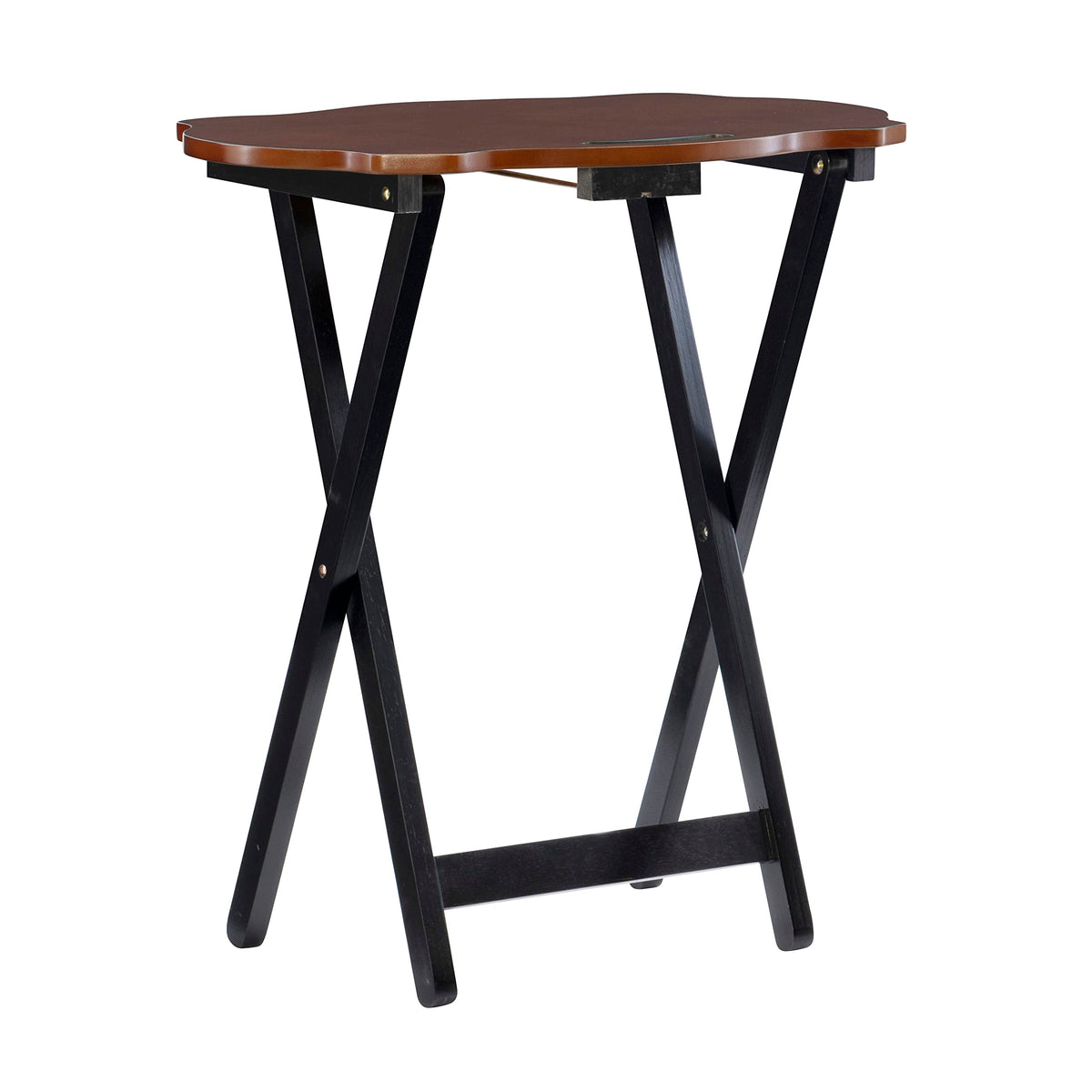 Powell Furniture Serpentine Modern Storage Tray Table, Black with Hazelnut Top, Set of 4, 23.1/2" x 15.3/4" x 26"