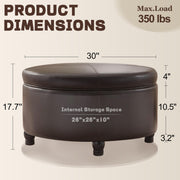MIQMICMIK 30-Inch Round Storage Ottoman, Modern Ottoman Coffee Table with Removable Top for Living Room, Bedroom, Office (Brown)