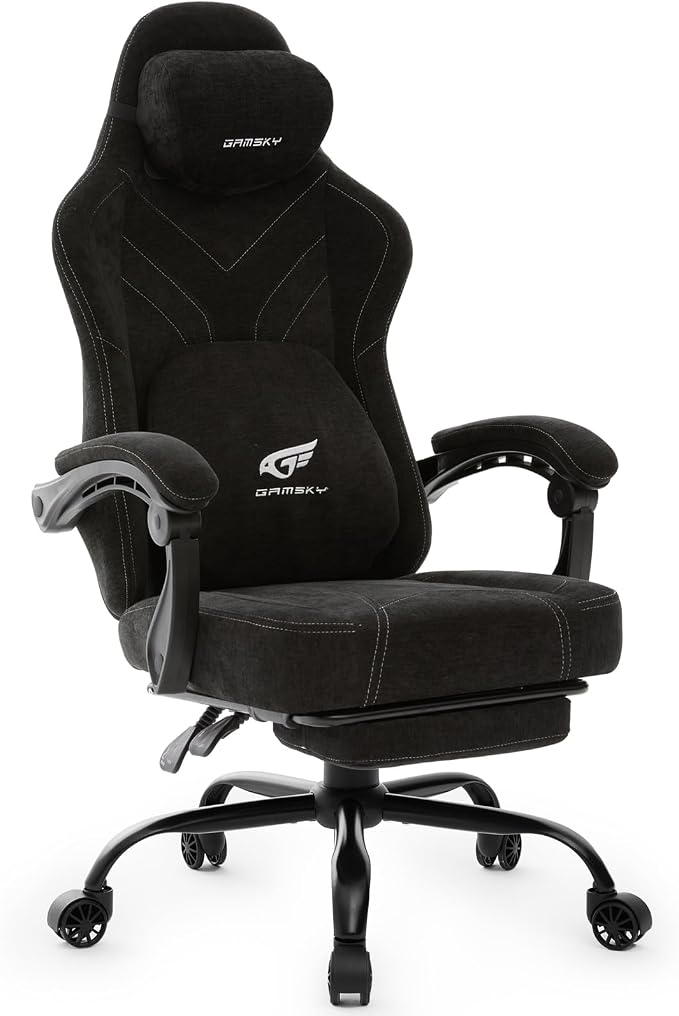 Green Chenille Gaming Chair with Footrest