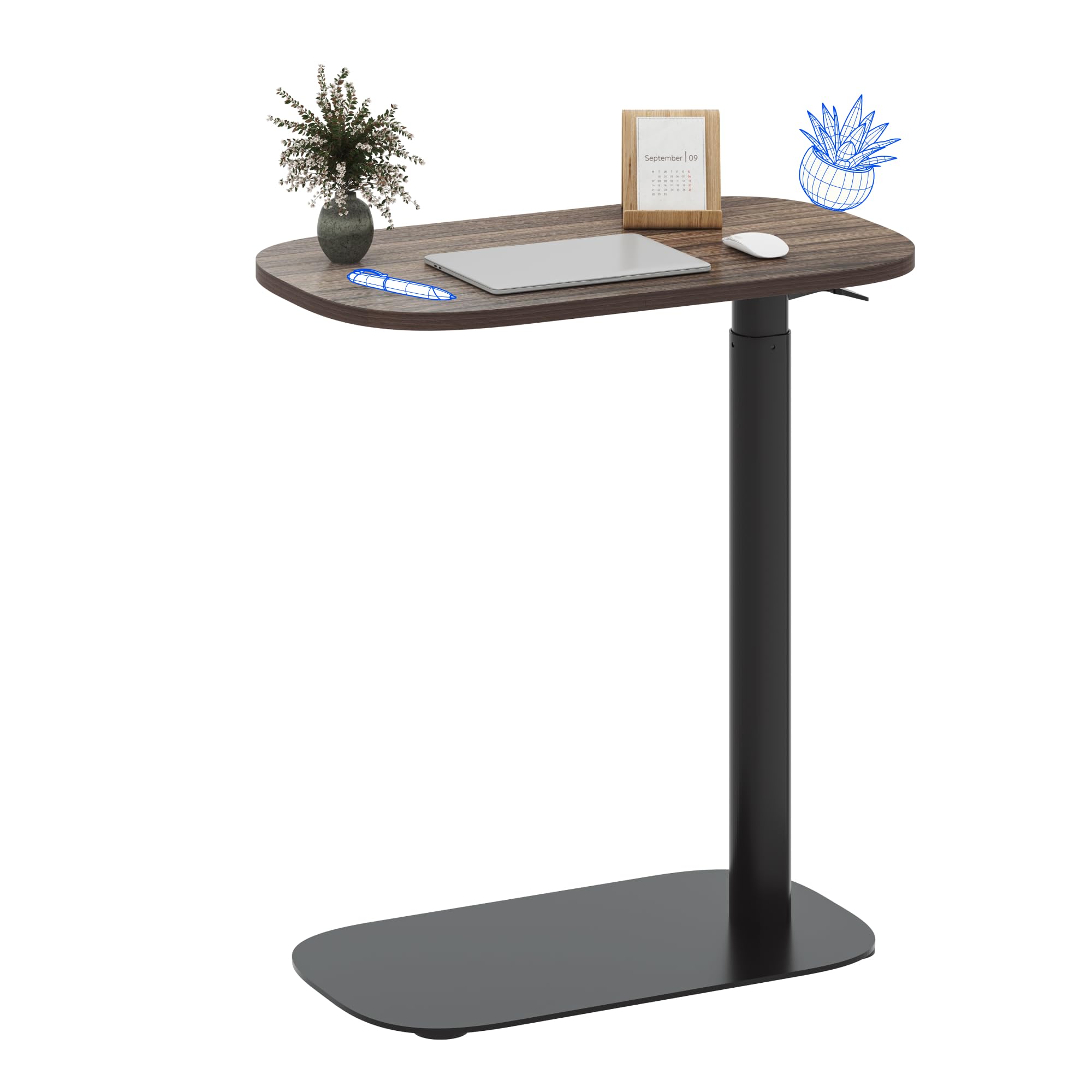 FLEXISPOT Adjustable C Table, Mobile Snack Side End Table Sofa Couch Bedside Table Laptop Cart TV Tray Night Stand for Small Space Side Table(23.6" W x 13.8" D,Rustic Brown)
