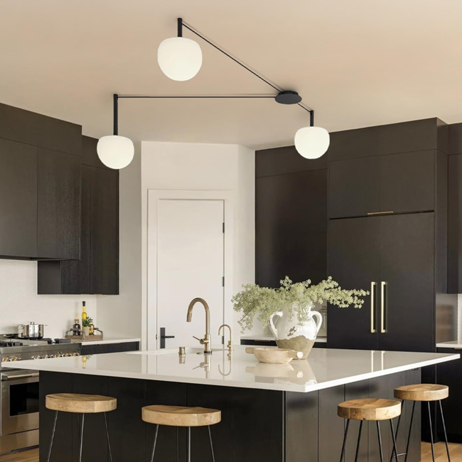 LINDUGUYI 3-Light Black Glass semi Embedded Ceiling Light Suitable for Living Rooms, bedrooms, corridors, Dining Rooms, Dining Rooms, Bubble Ball Ceiling Light (DIY Design is Available)