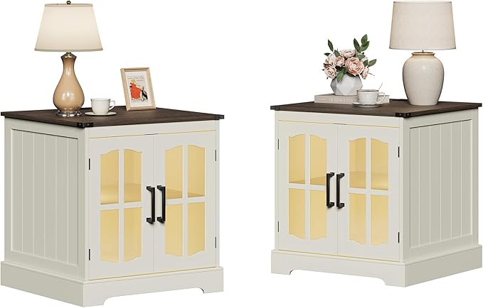 Farmhouse End Table with LED & Charging Station