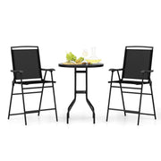 3-Piece Outdoor Patio Bar Set with Round Table & Folding Counter Height Chairs