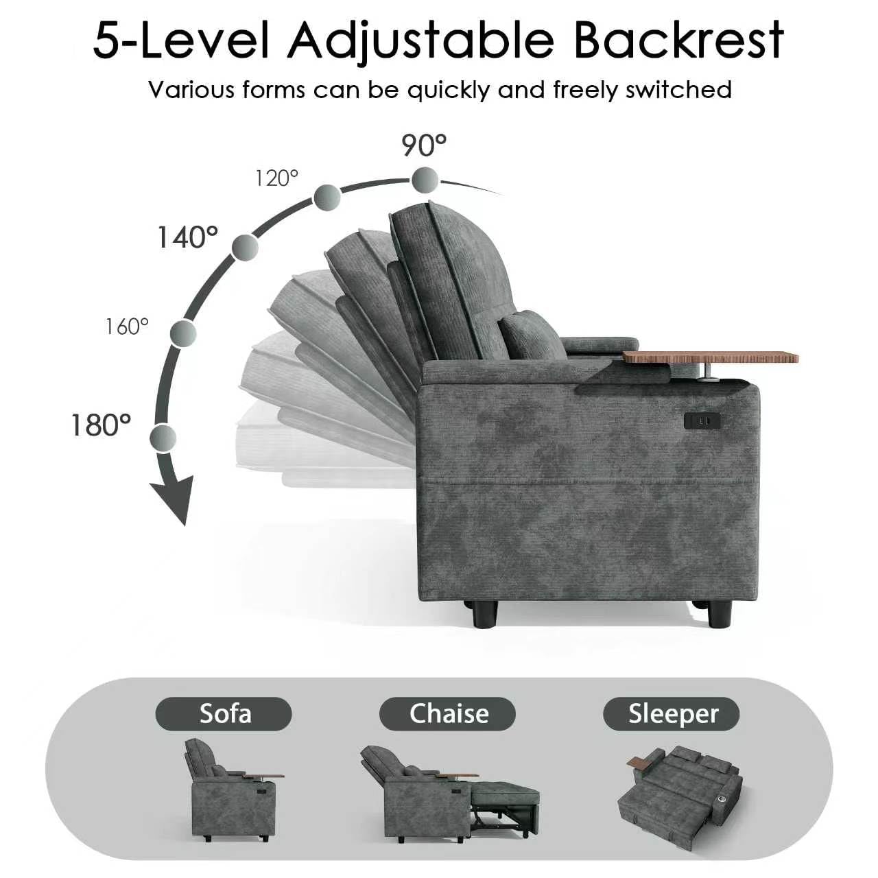 Convertible Sleeper Sofa Bed with USB Charging & Storage