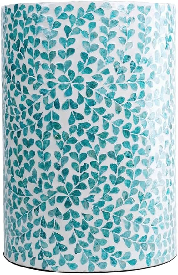 Capiz Shell Drum End Table, White Cream
