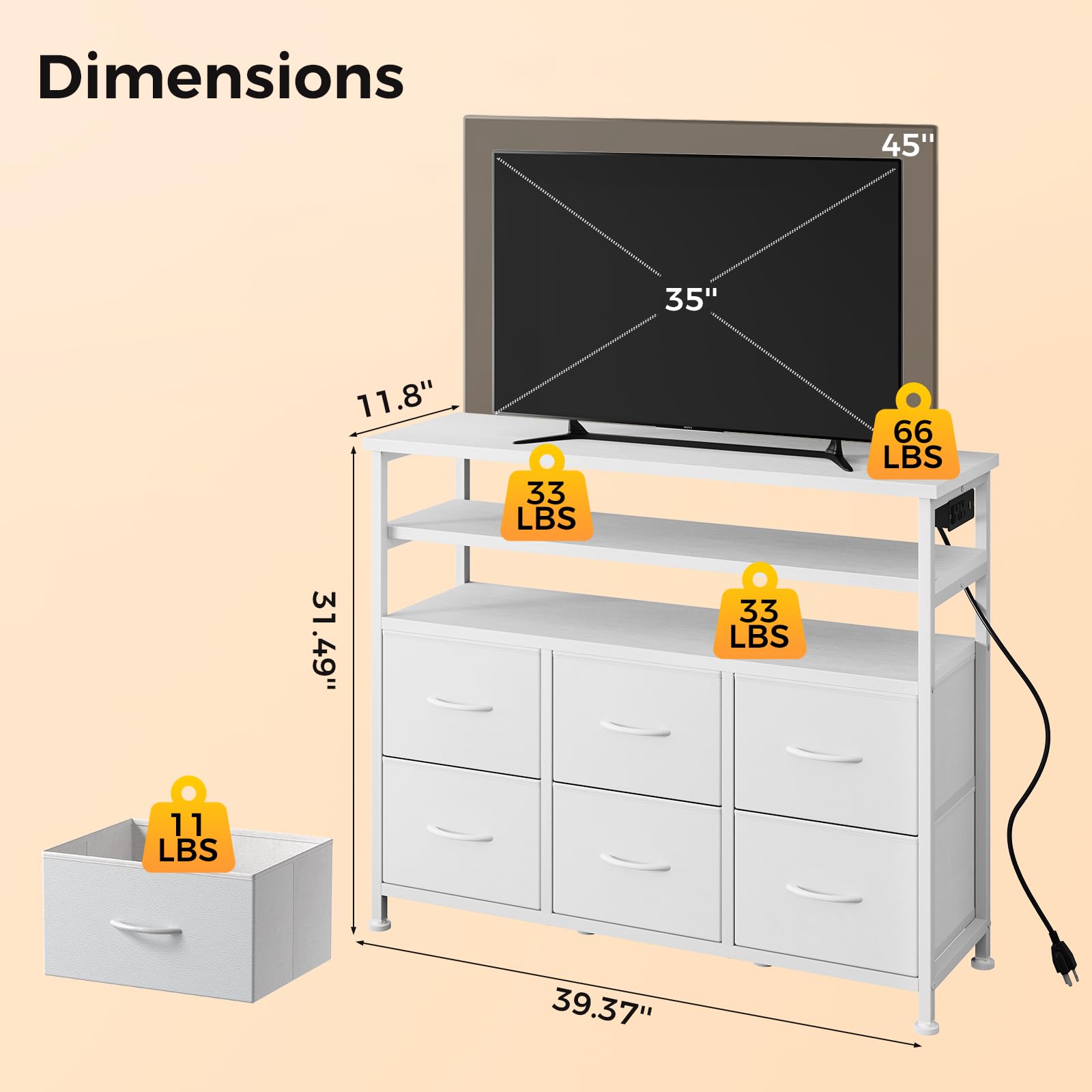 TV Stand with LED Lights & Charging Station