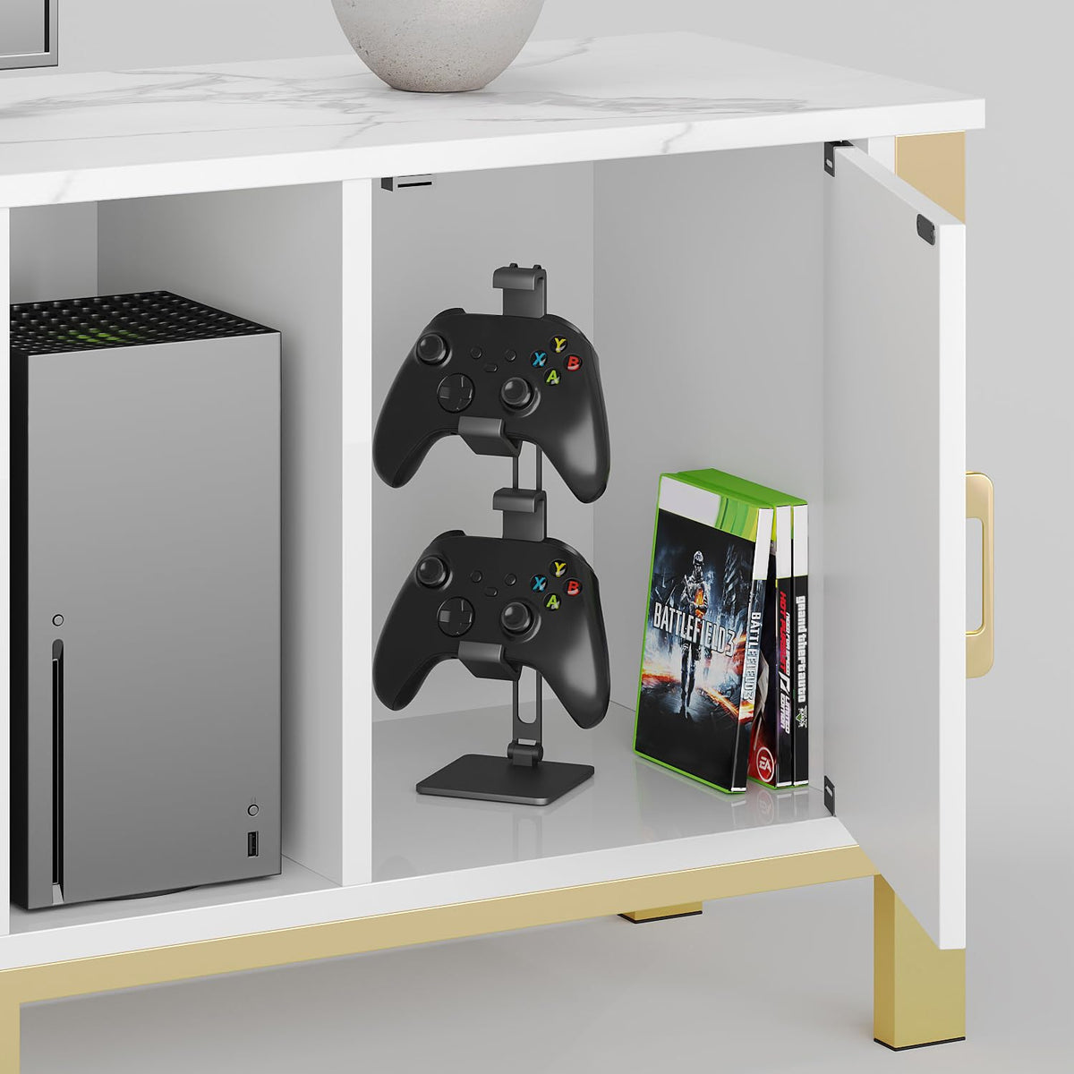 Bestier TV Stand for 75/80/85 inch TVs, LED Gaming Entertainment Center, Media Console with Glass Shelves for Living Room, 2 Storage Drawers & Cabinets for Bedroom, White Glossy