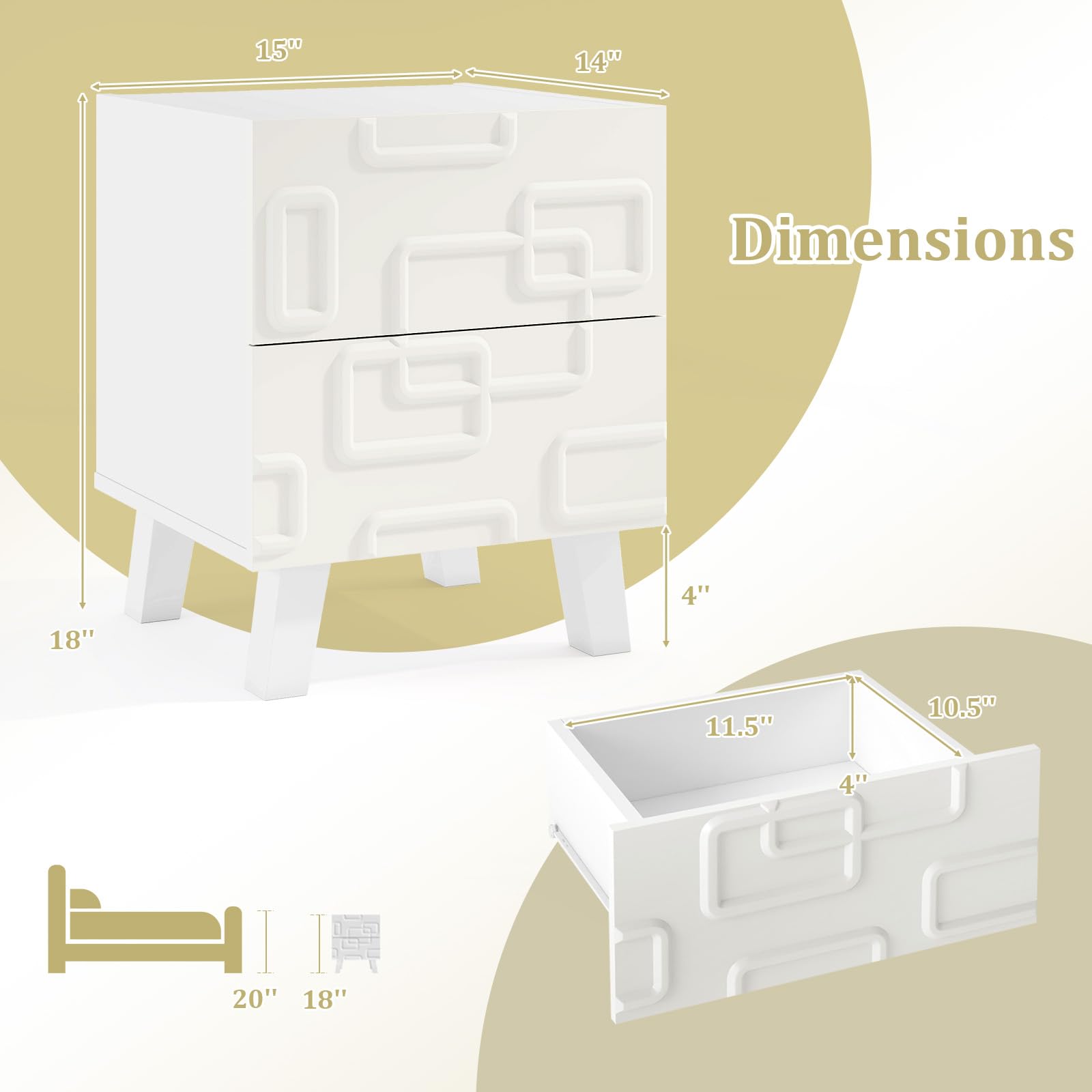 Modern Nightstand with 3D Geometric Drawers