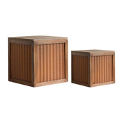 Farmhouse Wood & Iron Storage Ottoman Set, 2-Pack