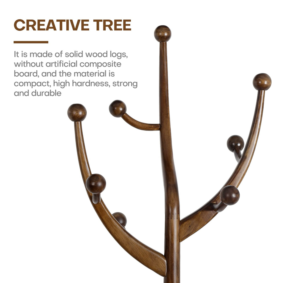 Bekrvio Coat Rack Freestanding Wood Coat Tree Rack with 8 Hooks, Walnut