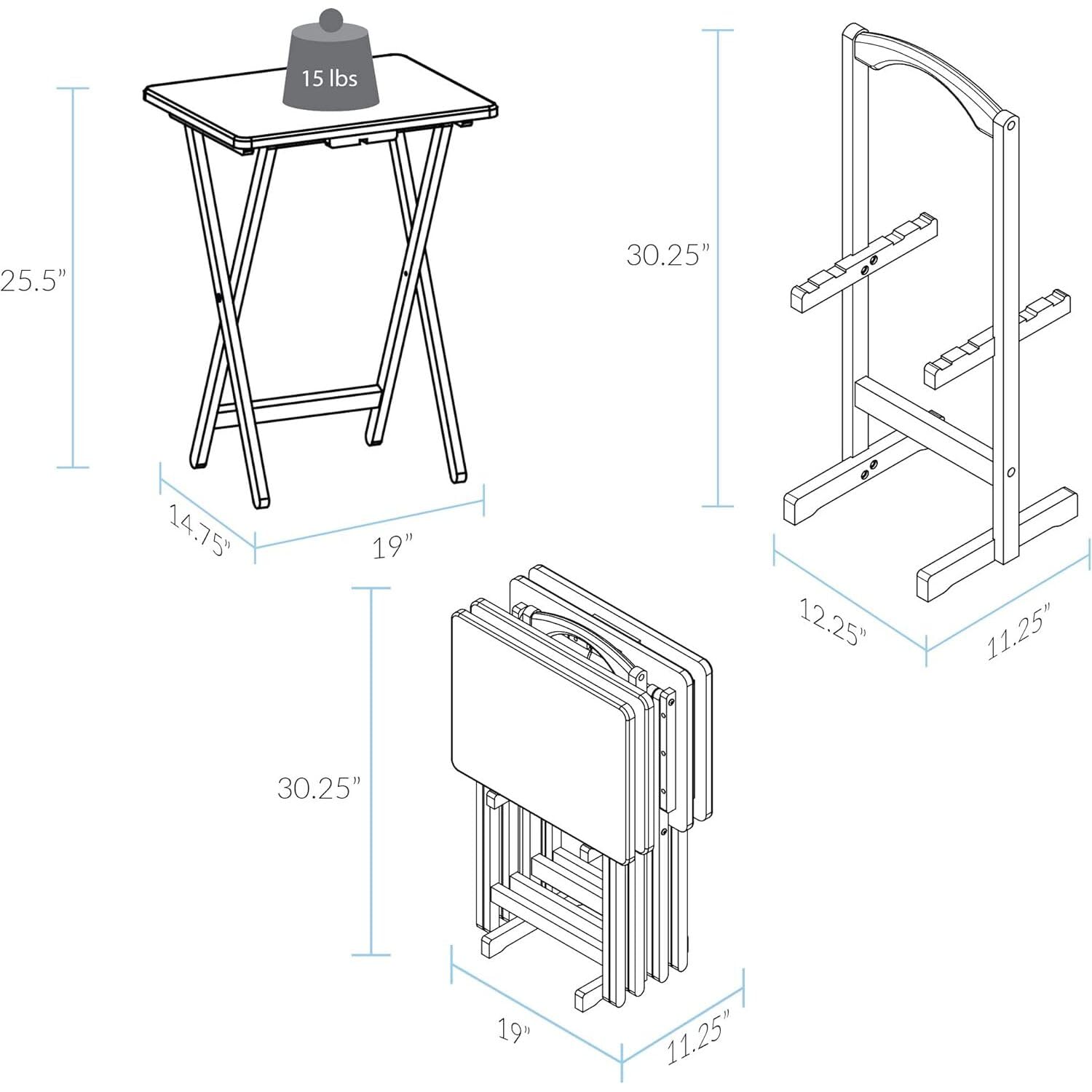 5-Piece Solid Wood Folding Tray Table Set with Storage Stand
