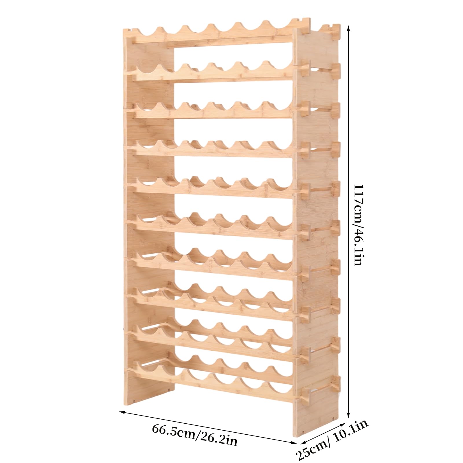 fcxagy 60 Bottles Bamboo Stackable Modular Bamboo Wine Rack, 10-Tier Wooden Wine Storage Rack Freestanding Wine Holder Display Shelves，Wine Rack freestanding Floor