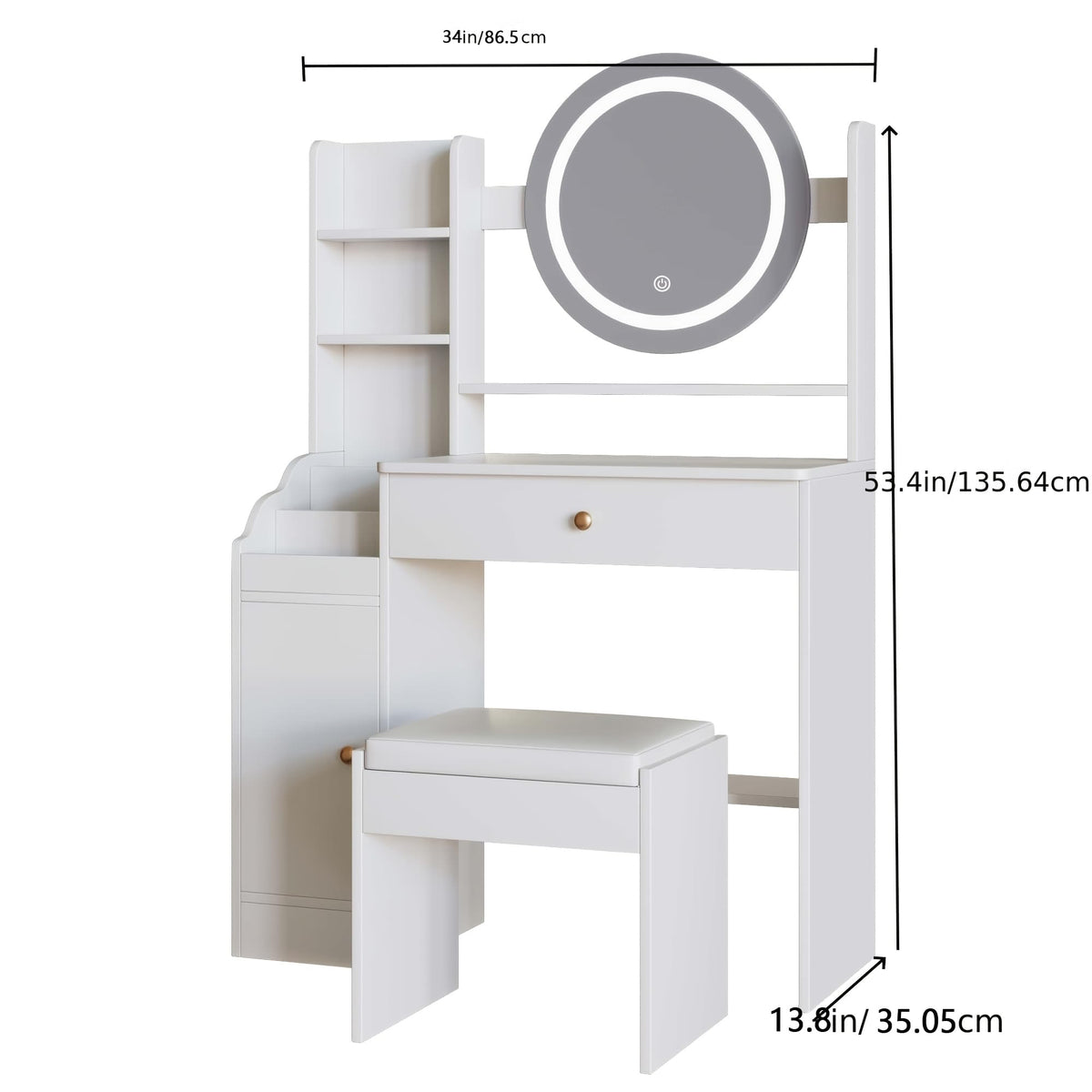 White LED Makeup Vanity with Stool