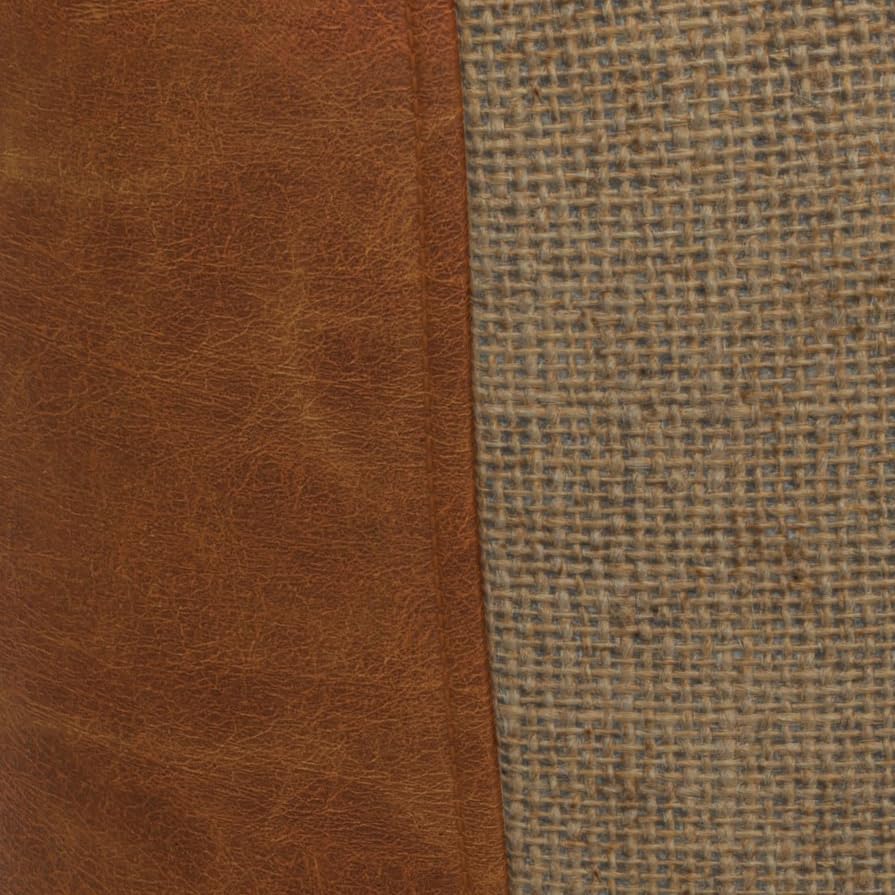 Tan Leather and Jute Pouf