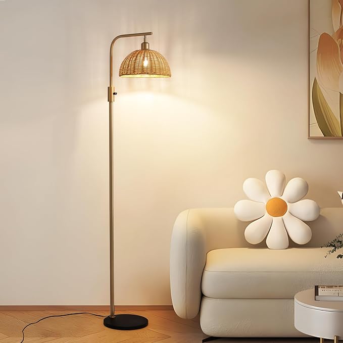 Boho Rattan Floor Lamp 3-Light with Foot Switch