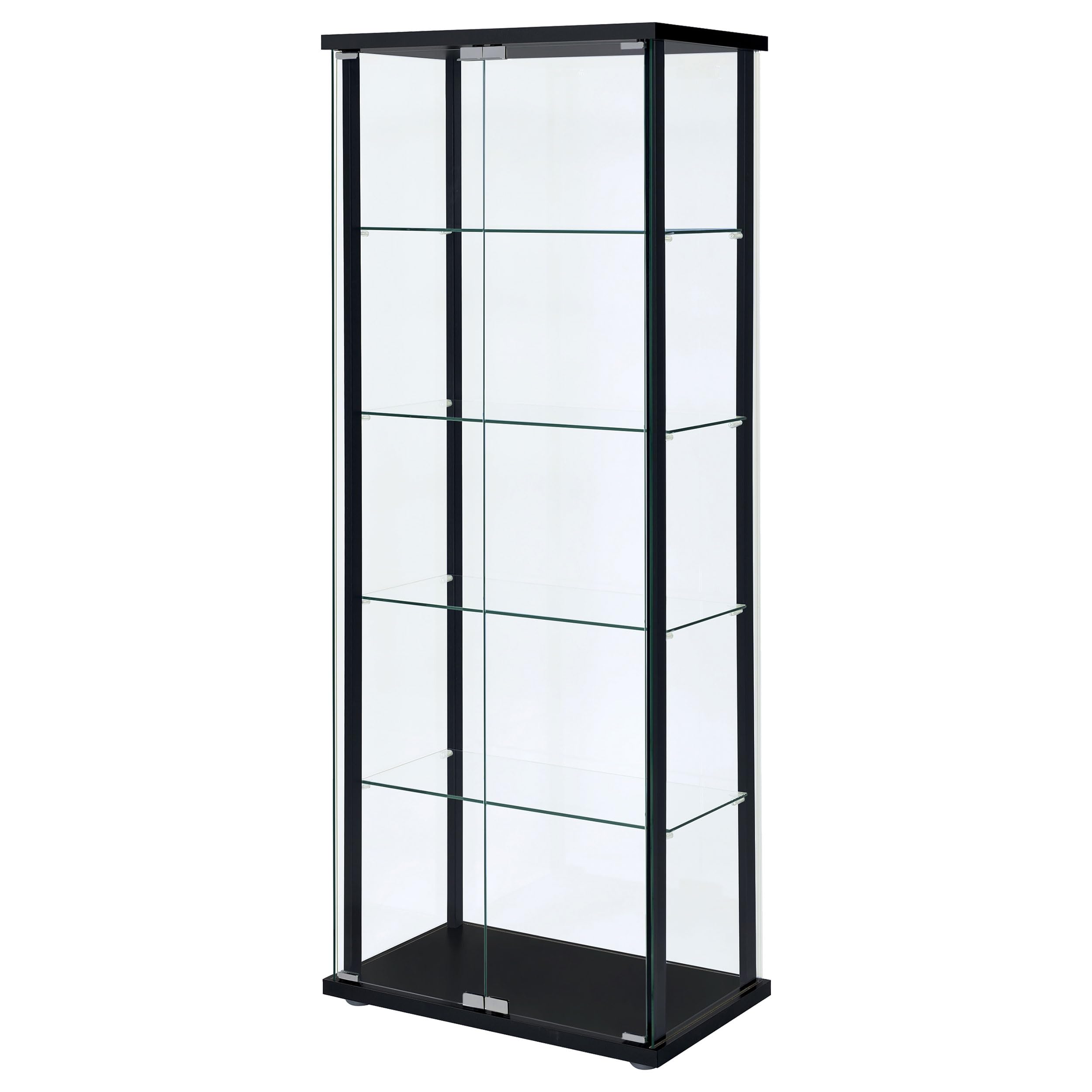 4-Shelf Glass Curio Cabinet with Wood Top, 2 Doors & Chrome Hardware – 64"