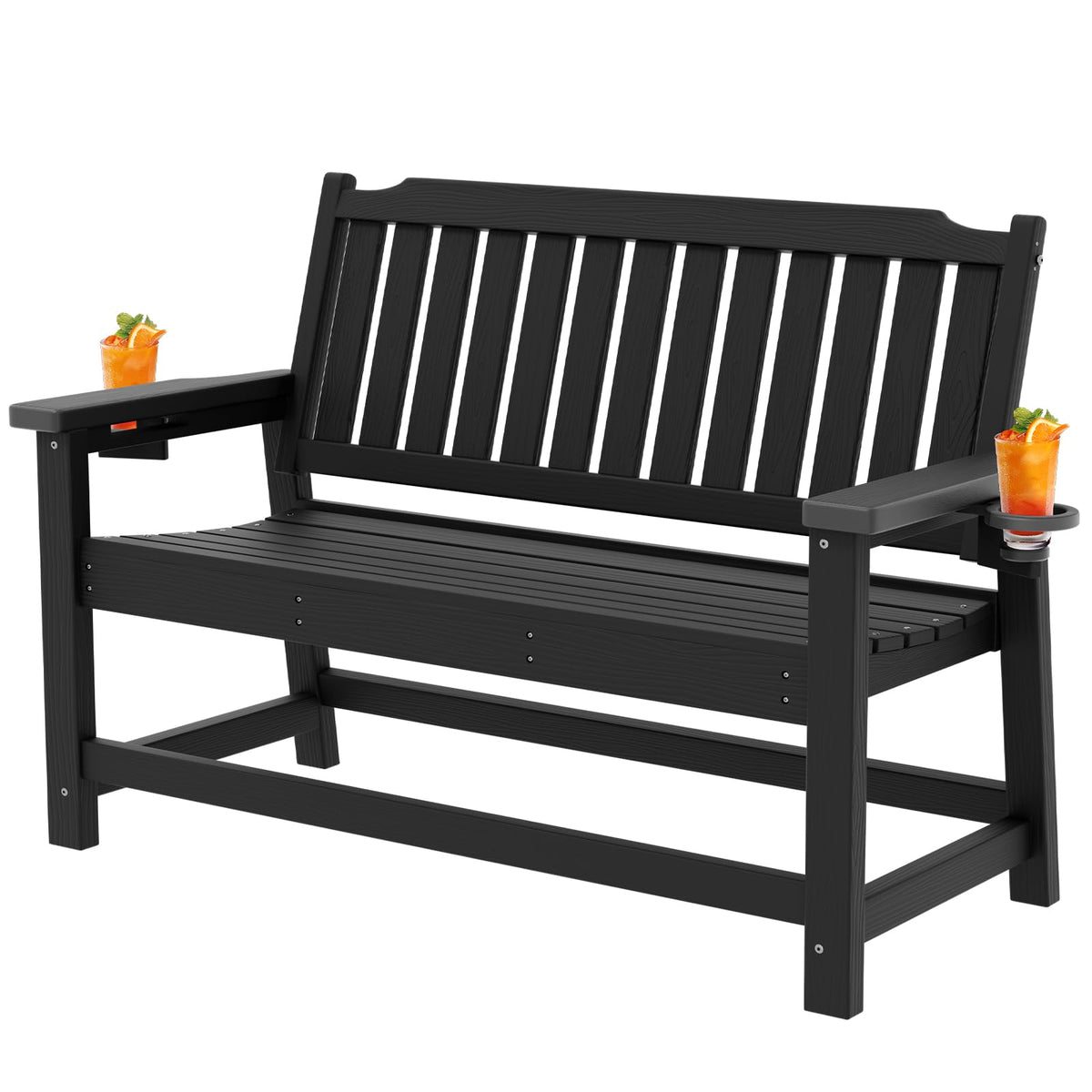 WELYAS HDPE Outdoor Bench for Porch, 48" Weatherproof Easy Assemble,Black