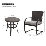 Grand patio 3-Piece Bistro Set, Outdoor Wicker Table Set, Rocking Wicker Chairs with Removable Cushions and Small Coffee Table, Patio Furniture Sets for Balcony, Porch, Grey