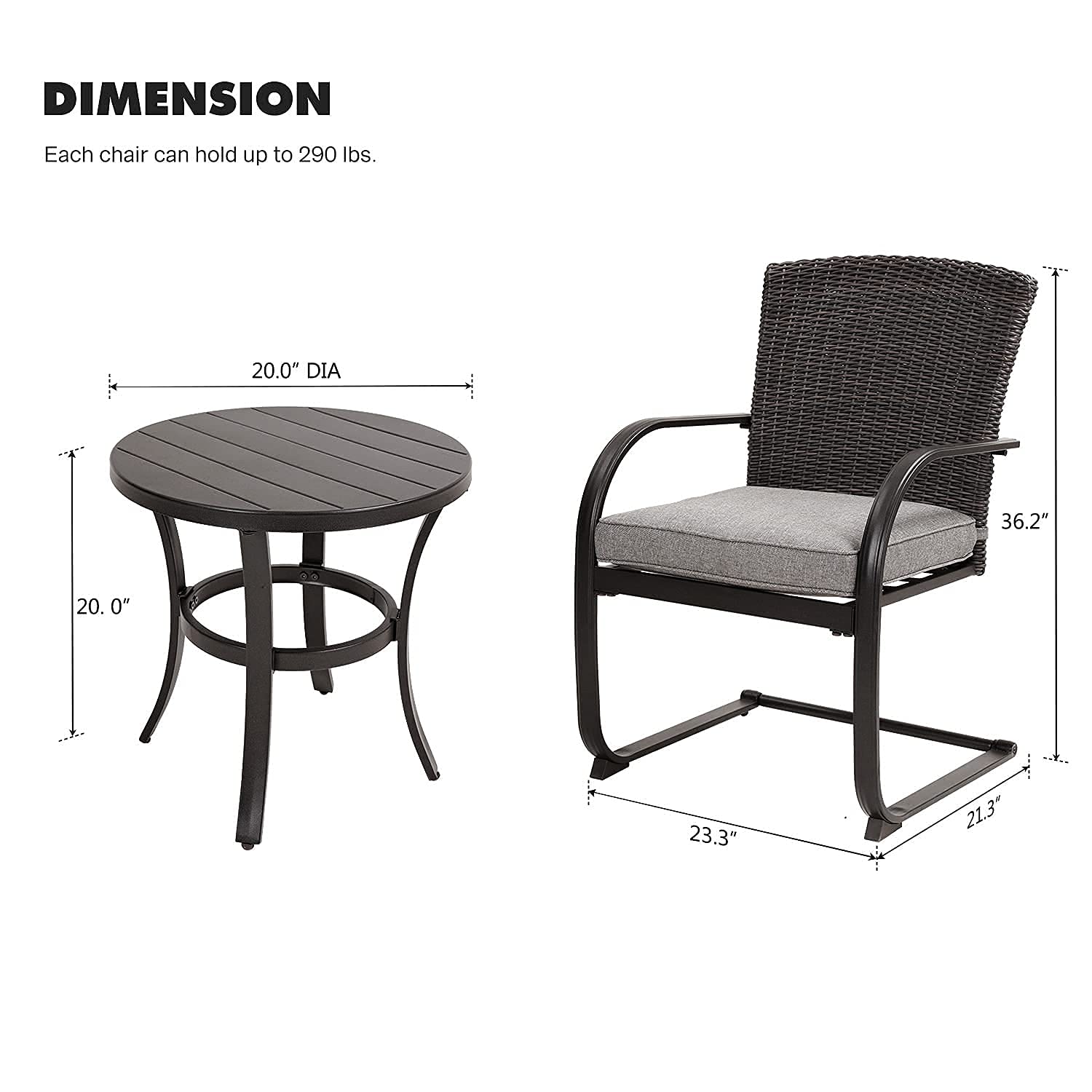 Grand patio 3-Piece Bistro Set, Outdoor Wicker Table Set, Rocking Wicker Chairs with Removable Cushions and Small Coffee Table, Patio Furniture Sets for Balcony, Porch, Grey