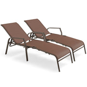 GIANTEX Set of 2 Outdoor Chaise Lounge Chair, Patio Stack-able Folding Lounger with 5-Level Adjustable Backrest, Steel Frame, Outside Recliner for Poolside, Backyard Sunbathing Chair (2, Brown)