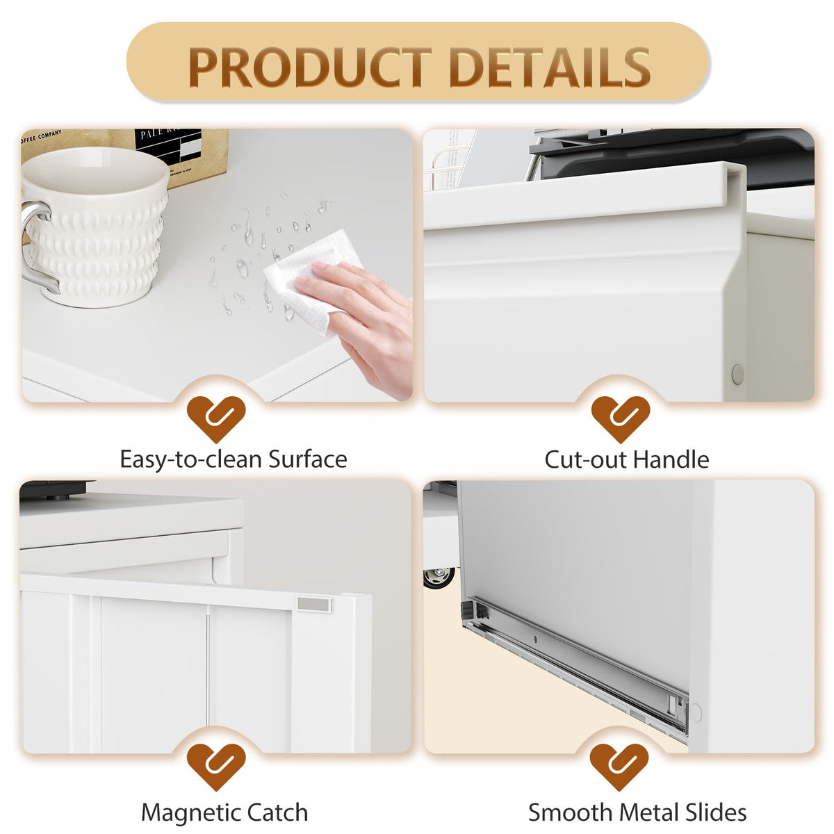 White 3-Drawer Rolling File Cabinet