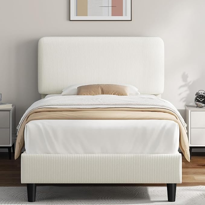 Upholstered Platform Bed Frame with Adjustable Headboard