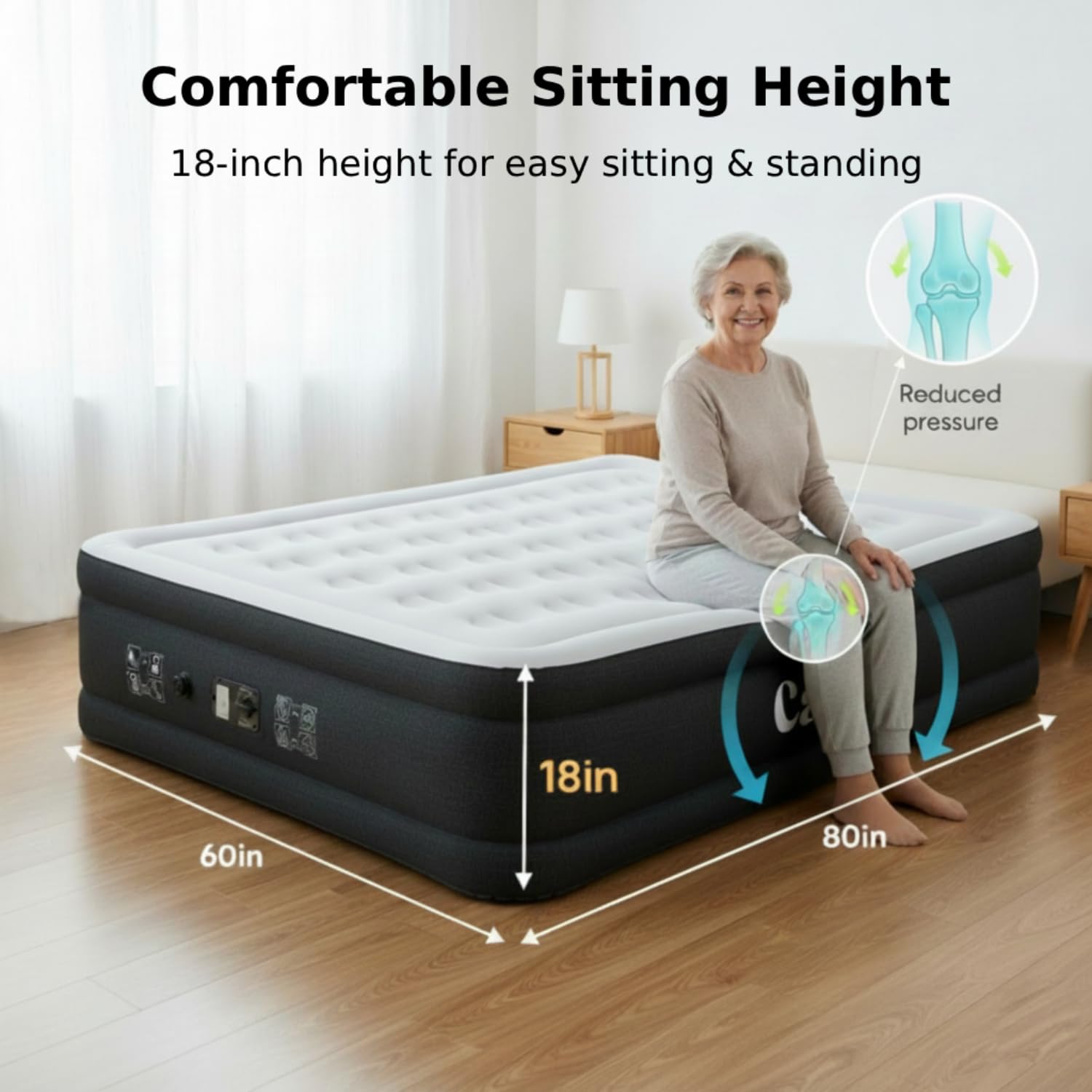 Queen Air Mattress with Built-In Pump – 18" Raised, 650 lbs Support