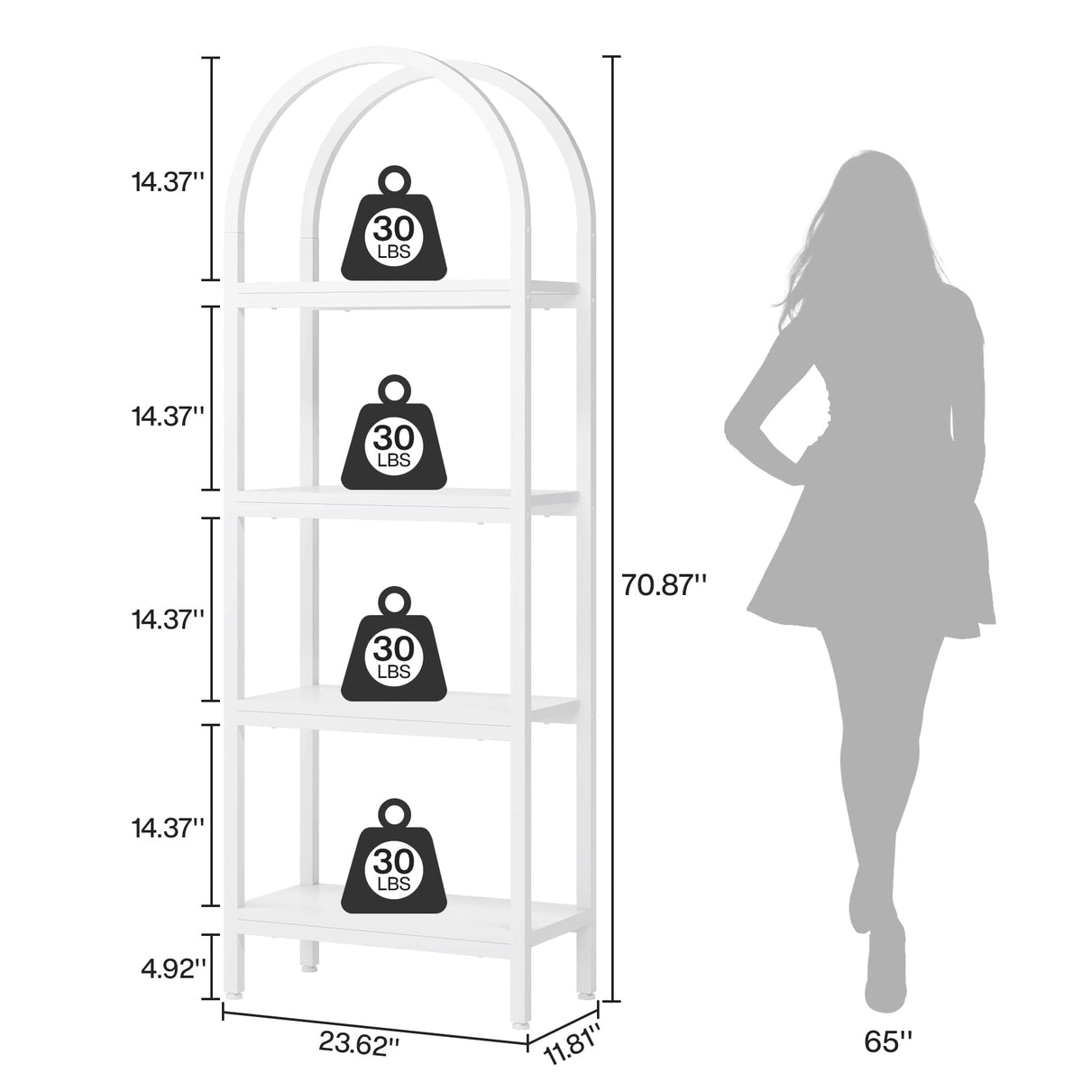 White 4-Tier Open Bookcase