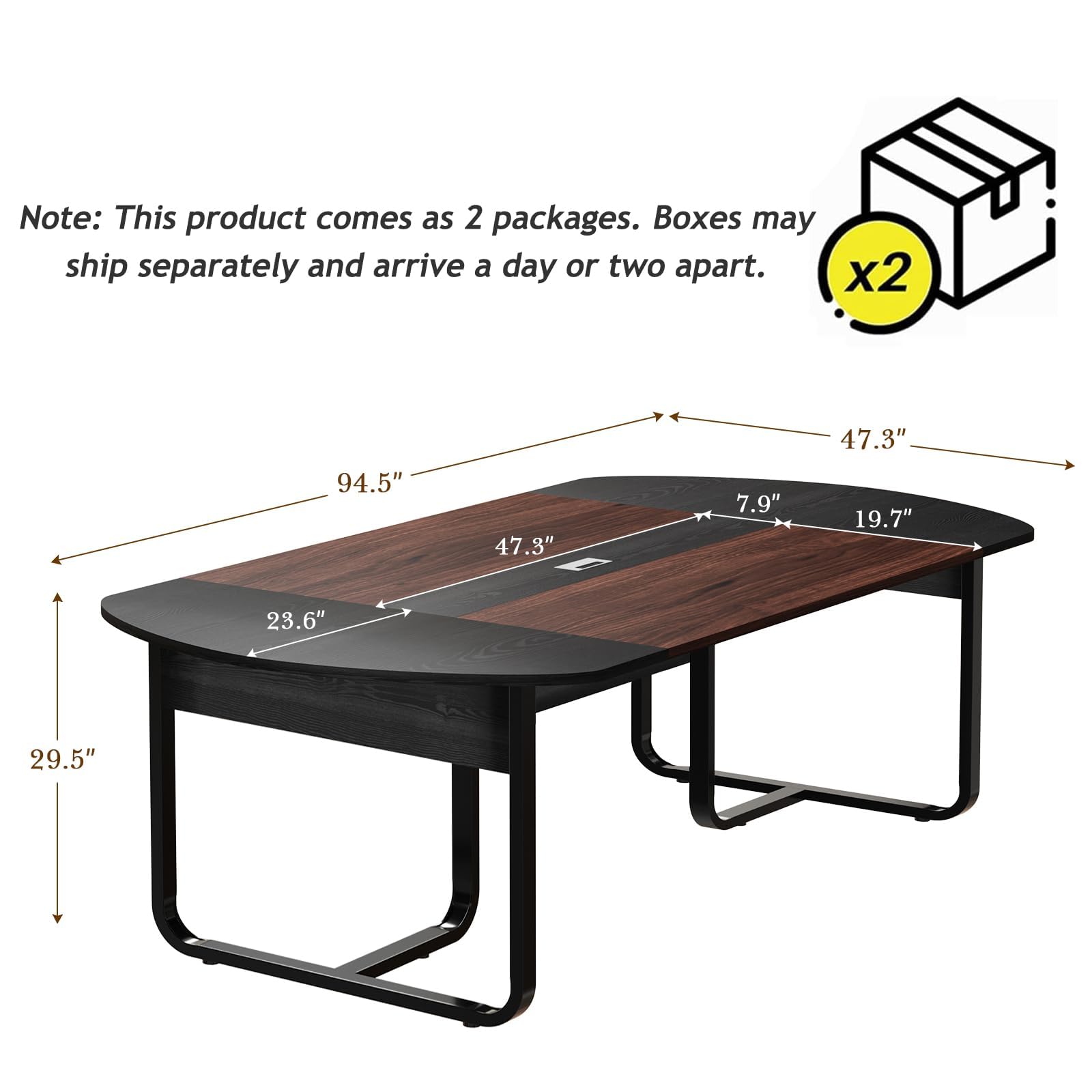 8FT Oval Conference Table – Walnut & Black