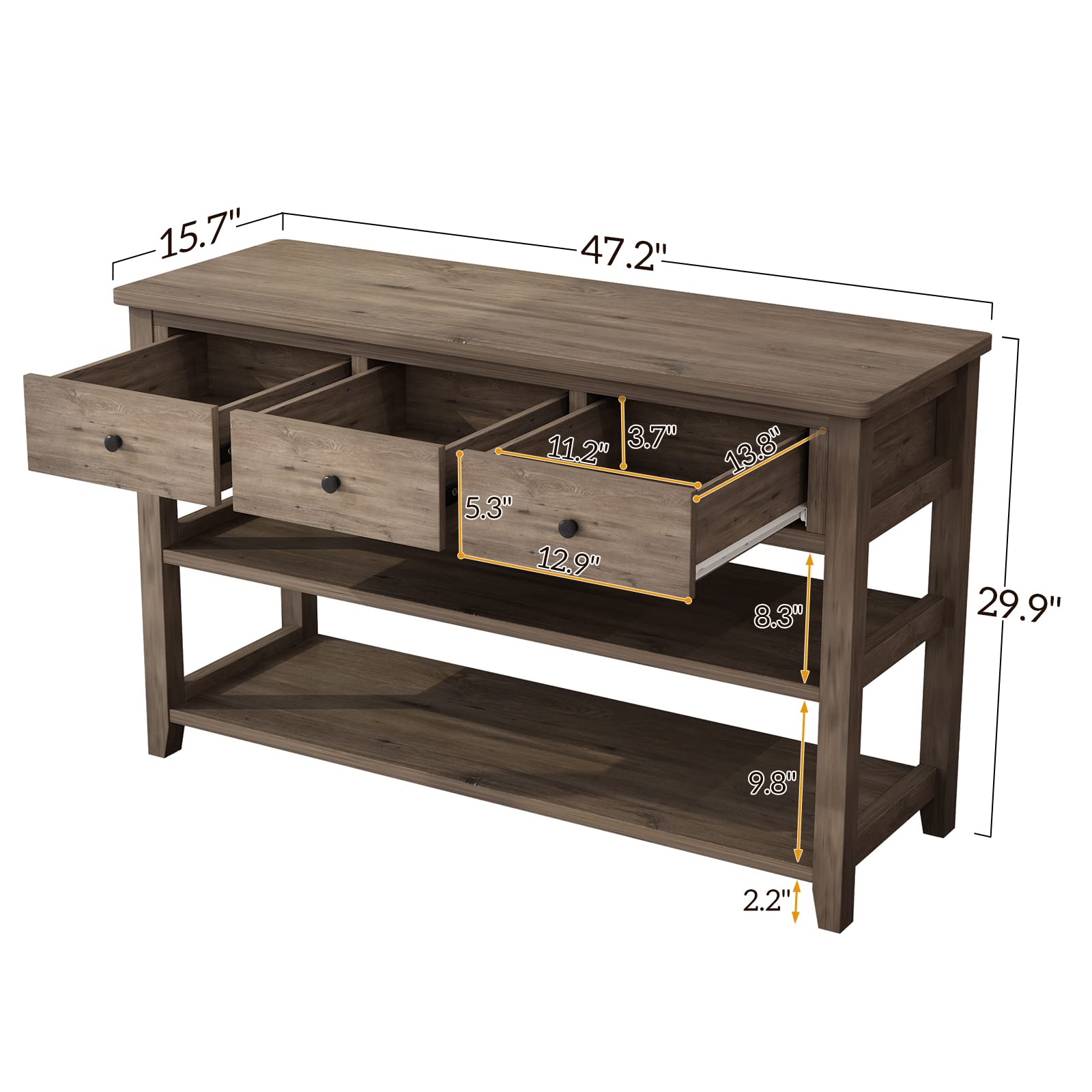 Console Table with 3 Drawers & 2-Tier Shelves