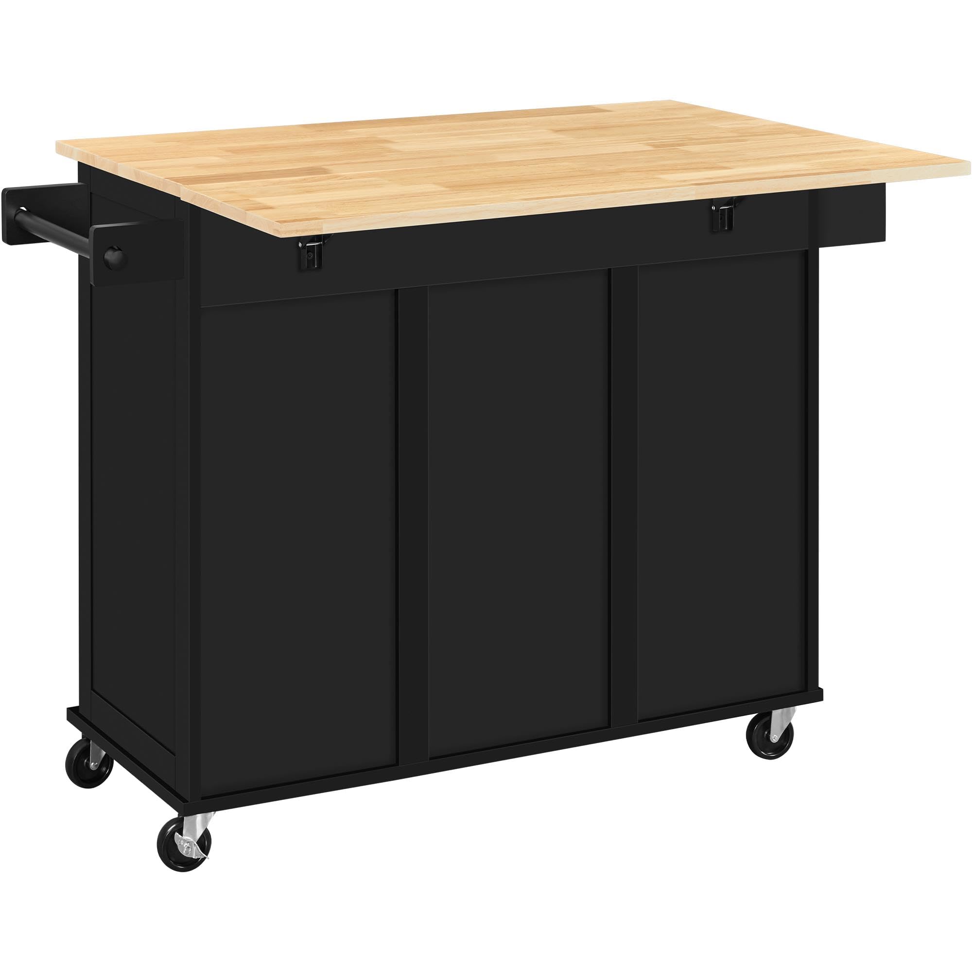 Yaheetech Kitchen Island Cart with Drop Leaf, 49" Rolling Island Table with Storage, Drawer, Kitchen Cart with Rubberwood Top, Detachable Towel & Spice Rack, Black