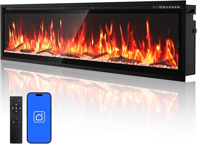 Wall-Mounted Electric Fireplace with Remote